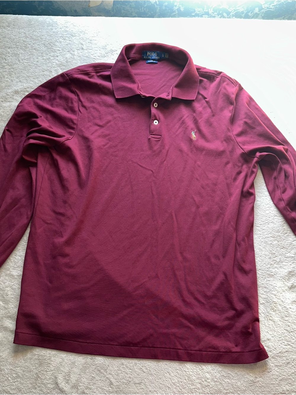 Polo Ralph Lauren Classic Fit Long Sleeve Polo Shirt Maroon Burgundy Men's L